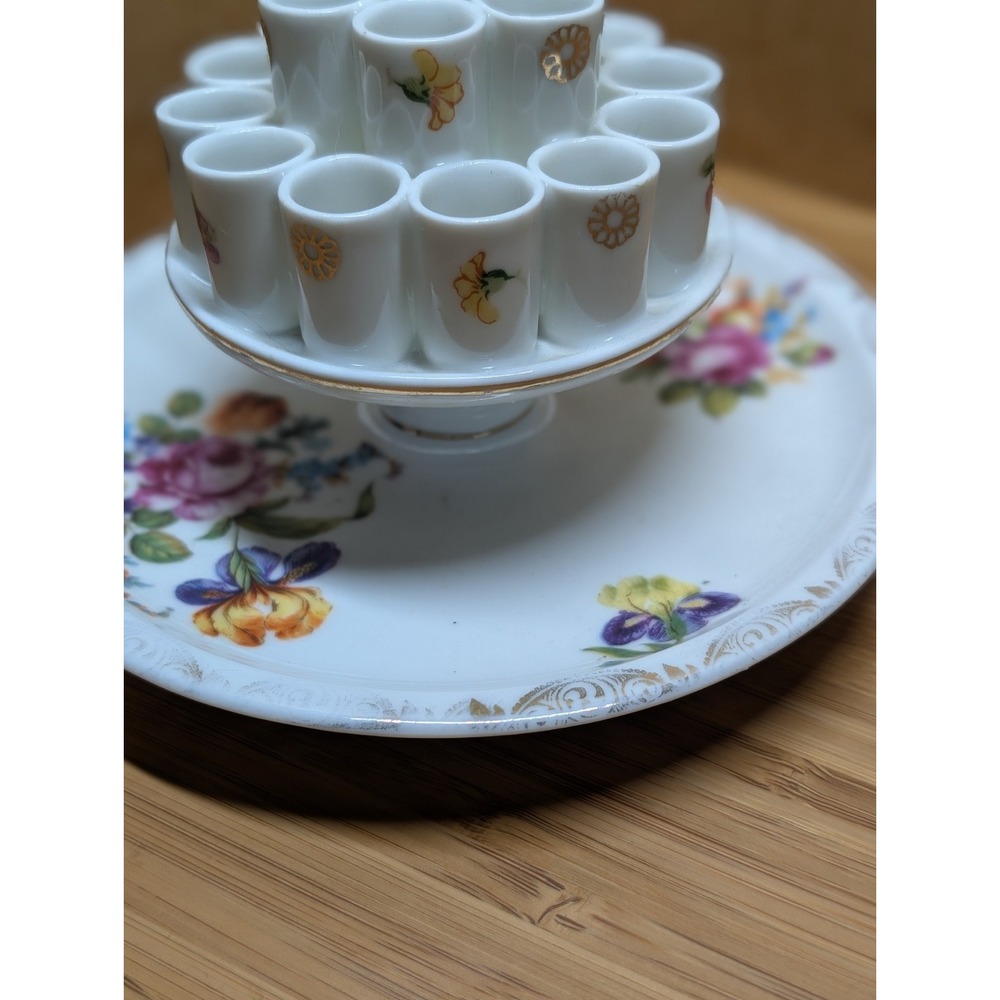 Vintage Prov Saxe E.S. Germany Porcelain Cigarette Holder & Ashtray Flowers Gold - Picture 4 of 9